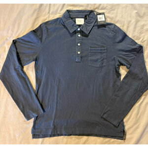 Billy Reid Pensacola Polo Shirt Mens Medium Navy Long Sleeve Cotton Work Pocket